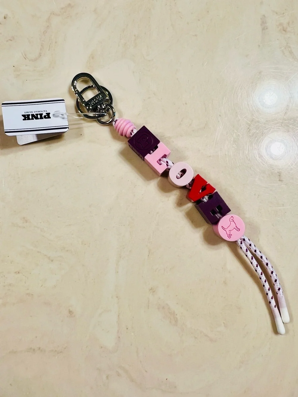 VICTORIA’S SECRET PINK Love Blocks Keychain Bag Charm Pink Lollipop Magenta Rose